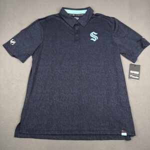 Seattle Kraken Polo Shirt Mens XL Navy NHL Hockey Authentic Pro Pattern Golf